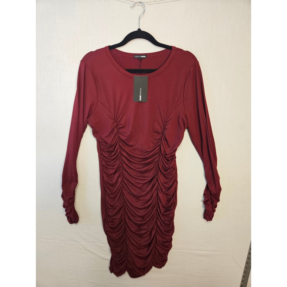Fashion Nova Take Your Man Ruched Dress Burgundy‎ JD41968LX Womens 1X New